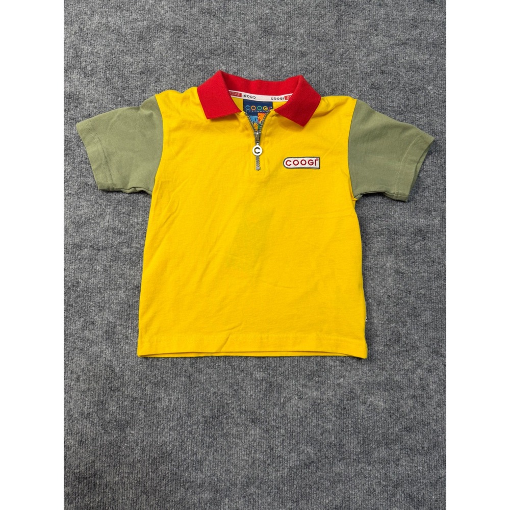 Coogi Sport Kids Boys 3T Yellow Red Green Zip Polo Shirt Short Sleeve